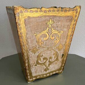 Vintage Italian Florentine Wood Waste Basket Italy Gold